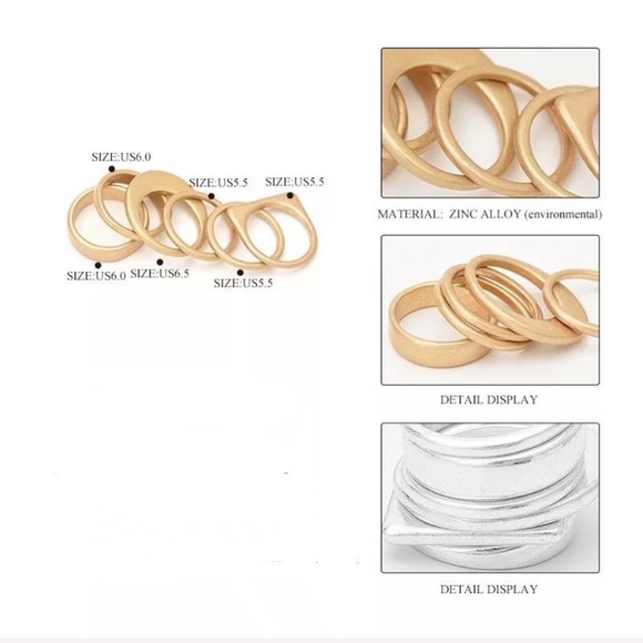 6 Piece Geometric Stack Rings Set - Picture 4 of 4